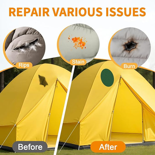 Waterproof Self-Adhesive Fabric Repair Tape - Tent Repair Kit,4pcs Nylon Fabric Patches for Jacket, Clothes, Puffer Down Jacket,Sleeping Bag, Outdoor Gear Tenacious Repairs Tape, Green