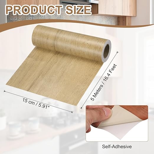 uxcell Wood Tape, 6 Inch x 16ft Self-Adhesive Wood Grain Repair Tape Patch with Plastic Scraper for Baseboards, Doors, Windows, Floor Repair and Furniture Renovation, Khaki
