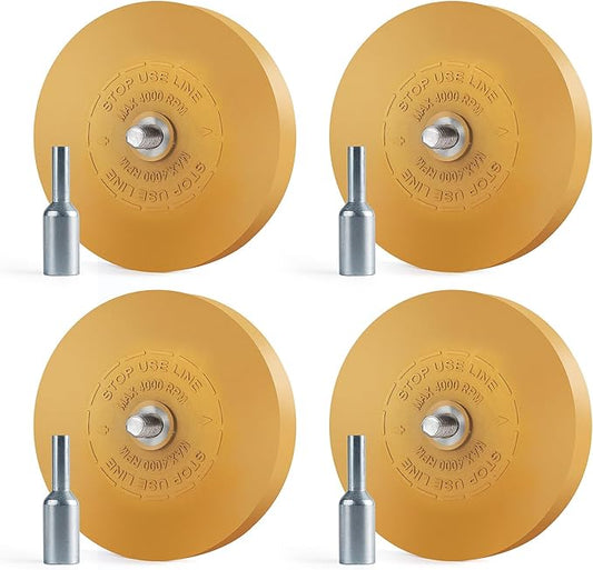 4 Pack Decal Remover Eraser Wheel Rubber Eraser Wheel Adhesive Remover Wheel for Cars Sticker Remover Tool Removes Pinstripe Stripe Vinyl Tape and Graphic