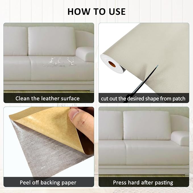AOOTOOLINK Leather Repair Patch 17X237 Inch Self Adhesive Leather Repair, Large Leather Repair Tape for Couches, Furniture, Car Seats, Cabinets, Sofa, Handbags (Beige, 17X237 Inch)