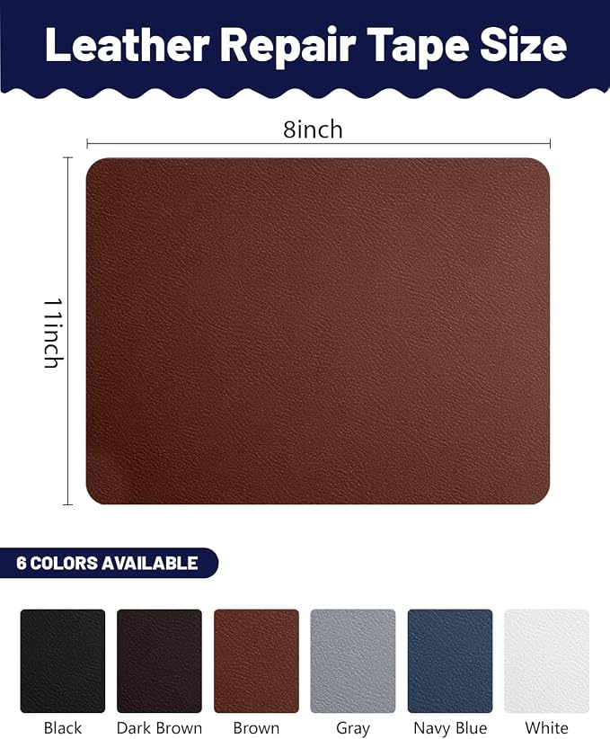 Leather Repair Patch Tape Kit,Self Adhesive Leather Repair for Sofa，Car Seat,Office Chair,Furniture,Jacket,Waterproof Strong Adhesive Vinyl Repair Kit. 8 in x 11 in,Fine Grained Brown