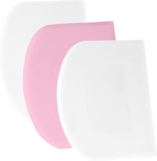 SURDOCA Dough Scraper Bench Scraper - 3P 9.5x6.1" Plastic Flexible Bowl Scraper, Sharp Edge & Angles Cake Scraper. Non-Slip Bakeware Decorating Tools Sculpting & Modeling Tools - White+Pink+White