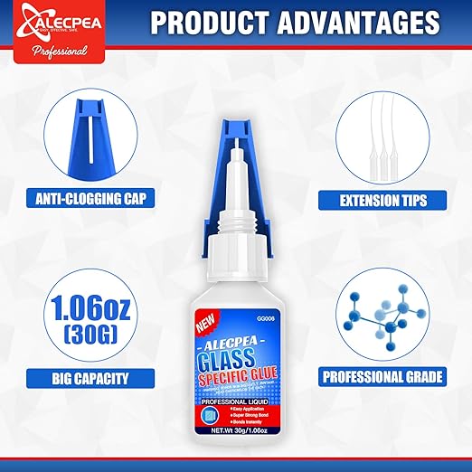 ALECPEA 2Pack 30g Glass Glue - Fast-Curing & Weatherproof Adhesive for Glass Repair, Jewelry, Art, Crystal, Mirror and More - Quick Set in 15 Seconds
