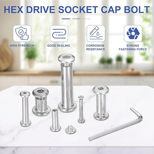 PATIKIL M6x6mm Hex Chicago Screws 8x55mm, 10Pcs 304 Stainless Steel Metric Hex Drive Socket Cap Binding Post Screw Posts for Scrapbook Leather Belt Album Furniture Repair, Silver