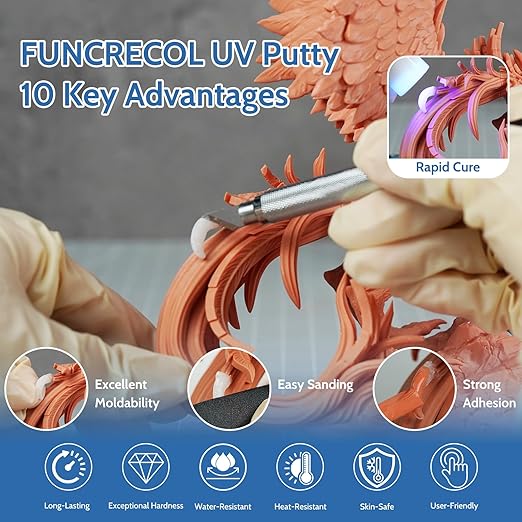 UV Light Curing Putty for Model Kit Repairs & Detailing, Fast Repair Filler for Nicks,Scratches,Cracks on Resin,Quartz,Ceramic,Wood,Plastic,Stone,and Other Countertop Surfaces,50g