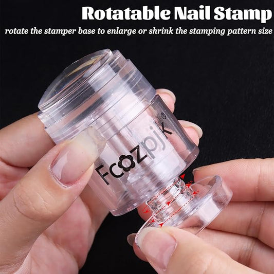 Fcozpjk Rotatable Nail Stamp, Clear Silicone Nail Art Stamper Scraper Kit Soft Jelly Head Stamper Enlarge Shrink Pattern Size French Tips Tool Stamping Printing Manicure Templates Supply Professional