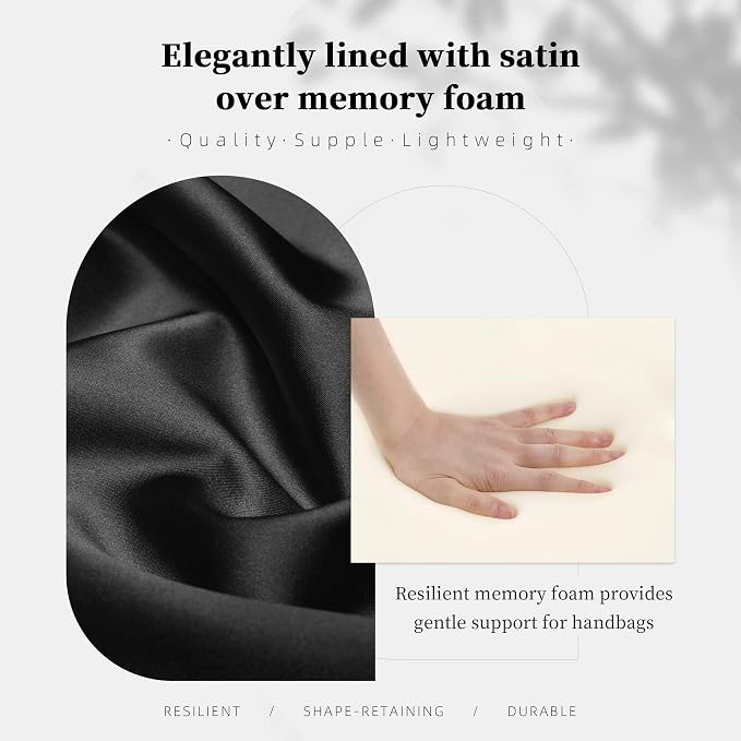 Purse Pillow Insert to Keep Shape - Lightweight Memory Foam Insert with Satin Cover for Home Storage & Travel, Multicolor Options, Fits for Picotin 22(Black, PC22)