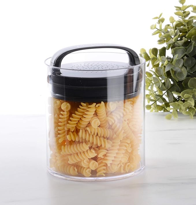 Prepara Evak Fresh Saver Airtight Plastic Container,Medium/Short (5”x 3.75”,4.2 Cups),BPA-Free Food Storage Canister Vacuum Sealed Lid Handle, Odor Resistant, Ideal for Coffee Beans & Dry Goods, Rice