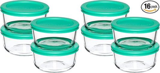 Anchor Hocking 2 Cup Glass Storage Containers with Lids, Set of 4 Glass Food Storage Containers with Mint SnugFit Lids (Pack of 2)