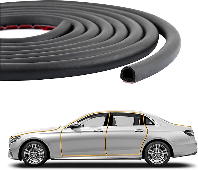 26Ft Automotive Weather Stripping,D-Type Car Door Seal Strip Fits for Doors Hoods Trunk Lids,Universal Self Adhesive Car Weather Stripping Car Accessories for Most Trucks (26Ft)