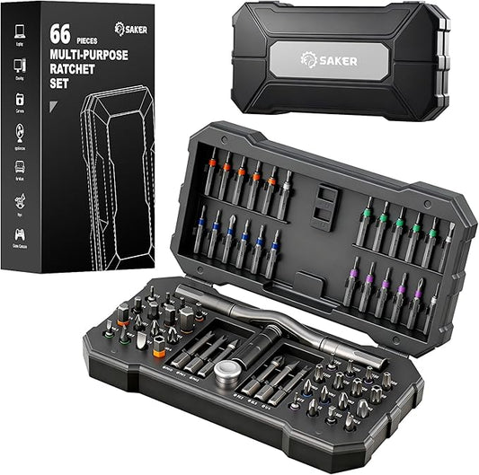 Saker 66 in 1 Magnetic Screwdriver Set Portable Multi Bit Ratcheting Kit with Detachable Handle for Dad Gifts Home Electronics, Computer, Furniture, Bike, DIY