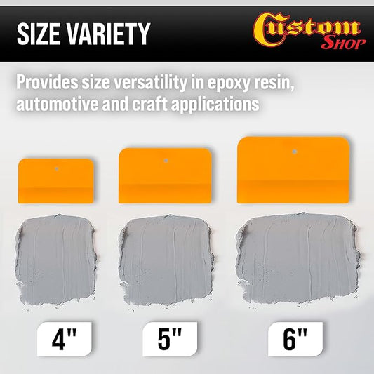 Custom Shop 4, 5, & 6 Inch Plastic Body Filler Spreader Tools for Automotive Body Fillers, Putties, Glazes, Epoxy Resin, Caulk, Glues - Plastic Spreader Tool Variety Pack