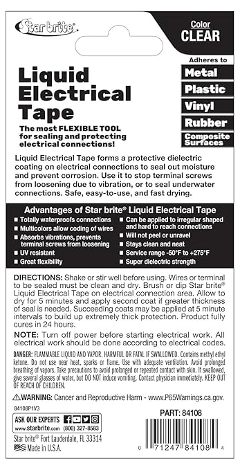 STAR BRITE Liquid Electrical Tape - Superior Adhesion and Flexible Protection for Frayed Cables, Terminals, and Electric Splices