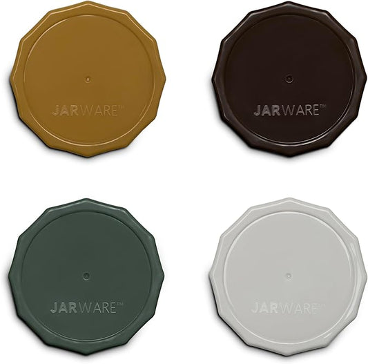Jarware Multicolor Mason Jar Lids, Set of 4 Wide Mouth Plastic Lids for Mason Jars, White, Black, Brown & Green