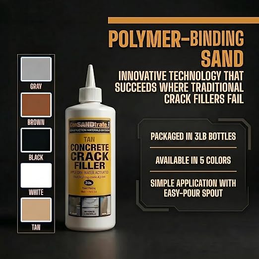 ConSandtrate Concrete Crack Filler - Gray - 3 lb. (Single Bottle) - Polymer Based Sealant for Filling in Concrete Cracks on Driveways, Walkways and Patios (Tan)