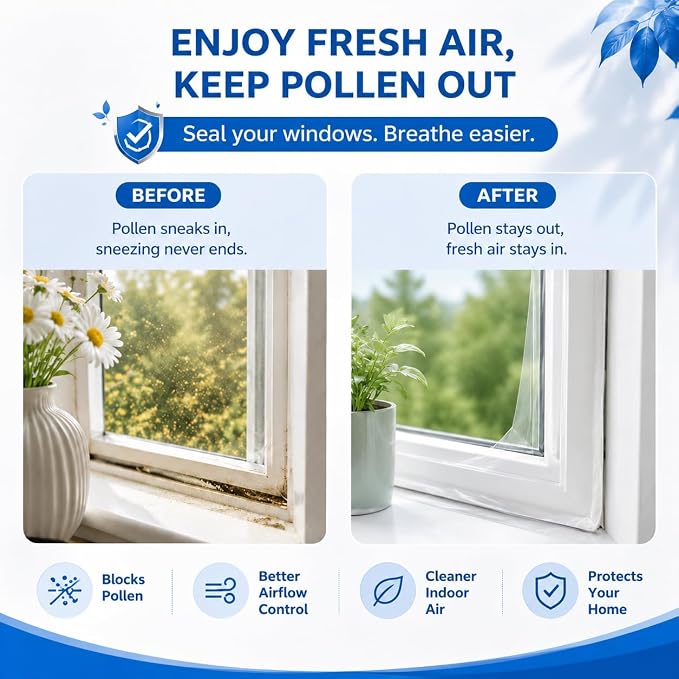 Window Sealing Tape, 3 Inch x 165 FT Clear Weather Stripping Tape for Drafty Windows, Window AC Units, No Residue Removable Waterproof Insulation Tape for Winter and Summer (Clear, 3-Inch x 55 Yards)