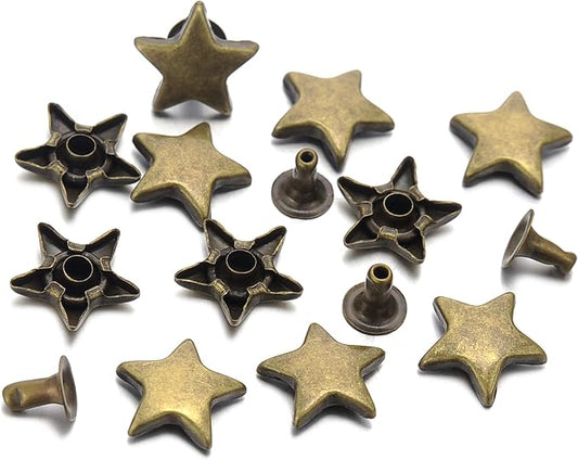 100 Sets 12MM Bronze Star Rivets for Leather Star Rivet Studs Garment Rivets Leather Rivets Studs and Spikes for Leather Craft Clothing Bags Belts Dog Collar Shoes DIY Rivets 15/32 Inch