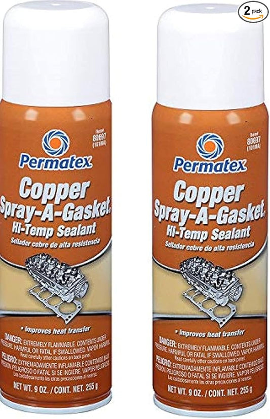 Permatex 80697 Copper Spray-A-Gasket Hi-Temp Adhesive Sealant, 9 oz. net Aerosol Can 2 Pack (2) 2