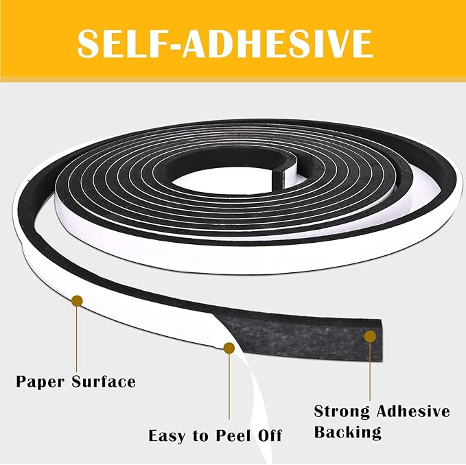 1/2 Inch Wide x 1/4 Inch Thick Foam Weather Stripping Black,Single Sided Foam Tape for AC Window and Doors,Closed Cell Foam Weather Strip,Self-Adhesive Foam Insulation Tape 33 Feet
