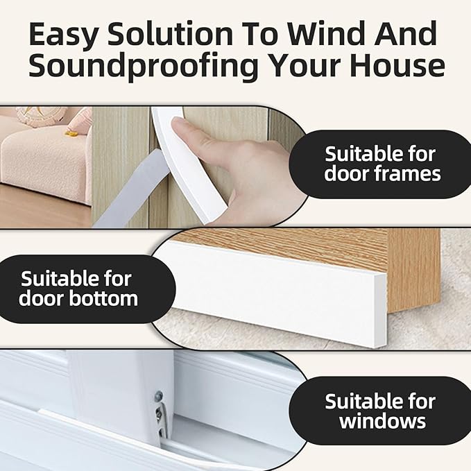 1/2 Inch Wide 1/17 Inch Thick White Window Sealing Tape,Weather Stripping Door Seal,Foam Insulation Tape,Single-Sided Self-Adhesive Foam Strips,33 Feet Long