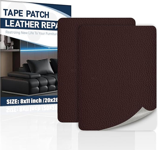 Zenyao Leather Repair Patch Tape - Self Adhesive Leather Repair Kit for Car Seat Furniture, Vinyl Repair Patch for Couch Sofa, Waterproof Fix for Tears, 8x11 Inch Sheet, 2 Pieces, Brown Burgundy