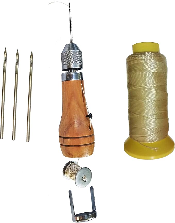 Swift Stitch Hand Sewing Awl Kit Leather Canvas Repair Saddles Coat Seat (Waxed Beige Thread)