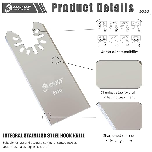 Rectangular Flush Universal Oscillating Caulking Cutter, Multitool Scraper Blades for Caulk Adhesive Sealant Removal (5-Pack)