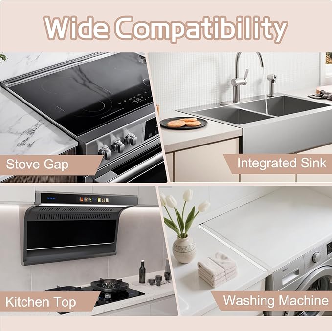 Stainless Steel Stove Gap Covers, 2 Pack Extendable Stove Gap Filler 13.8"-27.5", 0.79" Wide, Deep-Lock Heart Clips, Heat Resistant Range Trim Kit for Kitchen Counter Gaps, White