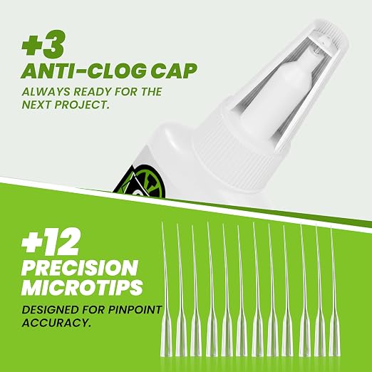 Fast Controlled Super Glue Pro Kit 120 Gram, Medium CA Glue with Anti-Clog Caps & Precision Microtips for Woodworking, Crafts, All-Purpose Cyanoacrylate Adhesive for Ceramic Plastic Glass Shoe Repair