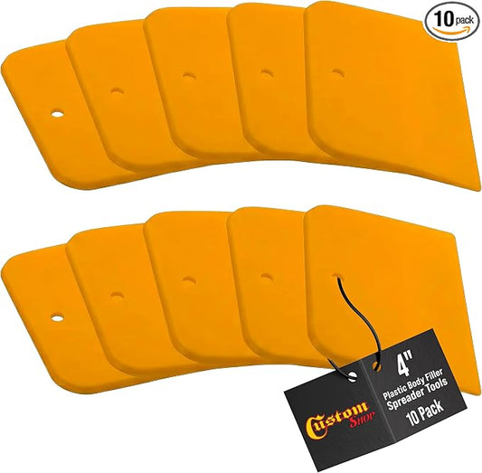 Custom Shop 4 Inch Plastic Body Filler Spreader Tools for Automotive Body Fillers (10 Pack), Putties, Glazes, Epoxy Resin, Caulk, Glues - Plastic Spreader Tool