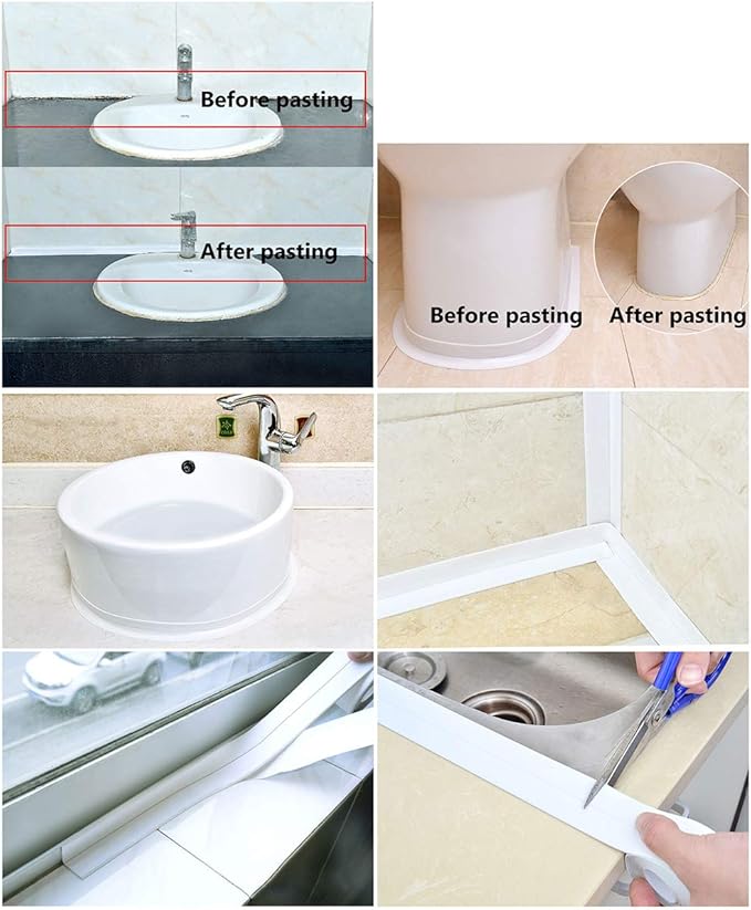 Caulk Strip Tape, Waterproof Dustproof PVC Self Adhesive Caulking Sealing Tape for Kitchen Sink Toilet Bathroom Shower Bathtub Wall(0.86" x6.56',Grey)