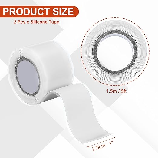 uxcell 2 Pcs Self Fusing Silicone Tape, 1" x 5ft Waterproof Water Leak Sealing Tape for Plumbing Pipe Hose Repair Handles, White