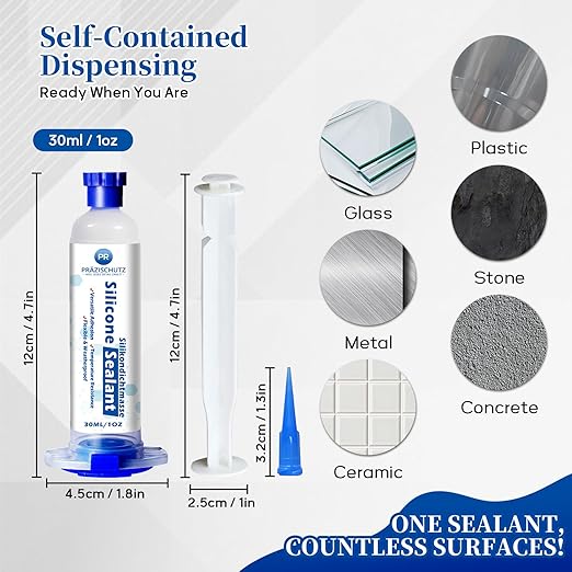 RTV Silicone Adhesive Sealant - High Temperature & Waterproof Caulking for Home, Auto, & Crafts - Creates Flexible, Long-Lasting Seal on Kitchen, Bathroom, Shower, Window (Clear, 30ml/1oz)