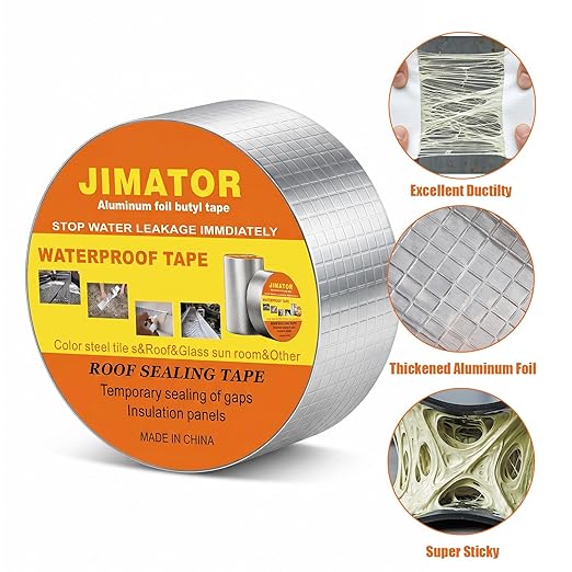 Butyl Waterproof Tape, 2 inch x16 feet Aluminum Foil Tape, Butyl Sealant Tape for RV Roofs, Boats, and Pipes, and for Glass & EPDM Roof Leak Patching, Silver