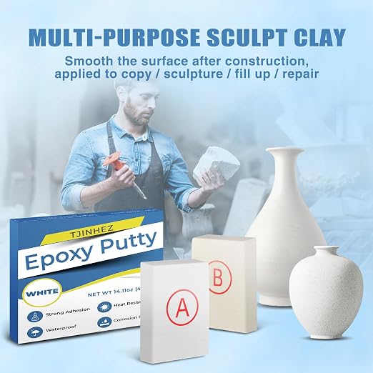 Whtie Epoxy Putty 14oz High Strength Filler Metal Wood Tile Ceramic | Strong bonding, fast cure, fits metal wood tile ceramic, moldable sculpt fill clay, waterproof putty stops leaks permanently
