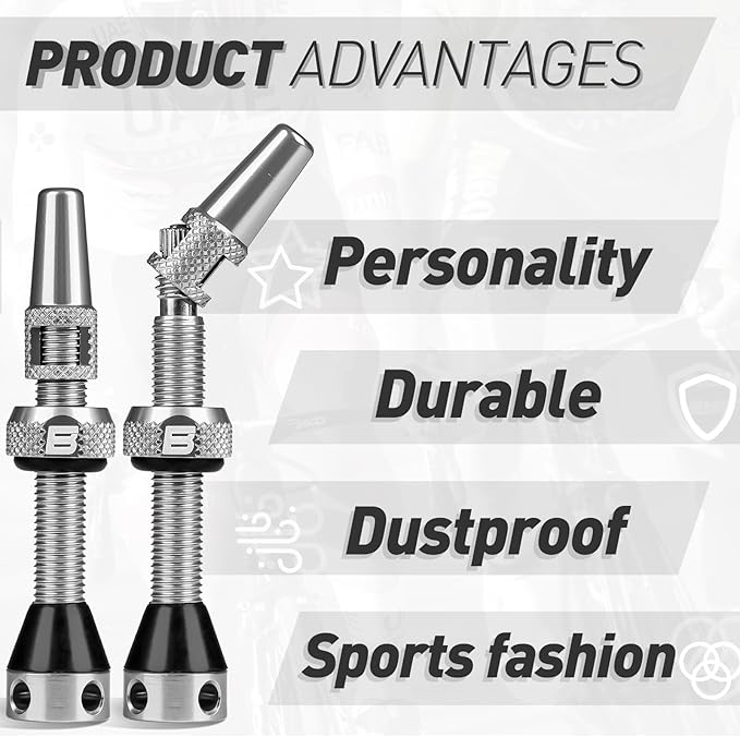 BWSHLF Tubeless Presta Valve Stem 40/44/55/60/65/80/100 mm, Super Light Alloy Presta Valve Stem Kit with Valve Core Remover Tool and Valve Stem Caps - Multiple Color and Size Options(Pair)