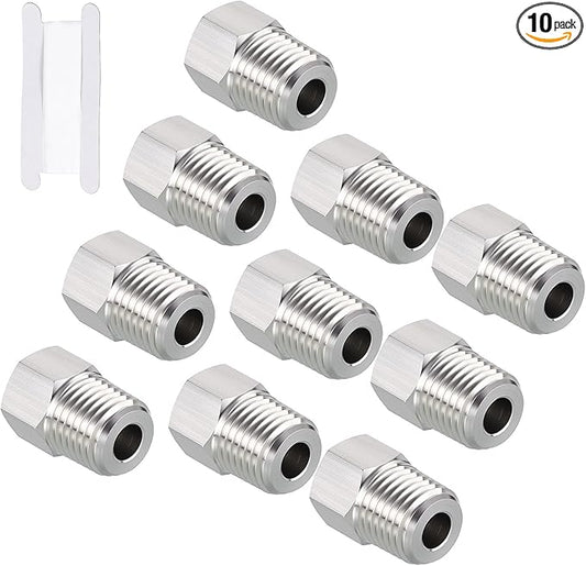 Pack of 10, 1/4" Male NPT NPT1/8" FeMale NPT Solid 304 Stainless Steel Hex Bushing with Sealing Tape, Hose Fittings Adapter Reducer for Bathroom Remodel, Tool Extensions