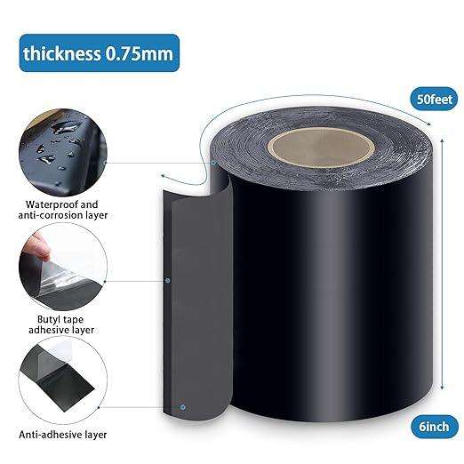 Deck Joist Tape 6''×50', 4 Pack Weather-Resistant Joist Tape for Decking, Waterproof Seal Antiseptic Butyl Decking Tape,Self-Adhesive Flashing Joists Tape for Wood Decks Beams Roof