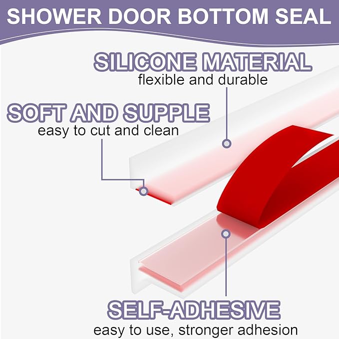 Shower Threshold Water Dam Barrier - Versatile, Silicone Shower Water Guard Stopper Seal Strip for Bathroom Floor, Bathtub Rim, Kitchen Countertop (Transparent, 98 In/ 2.5M)