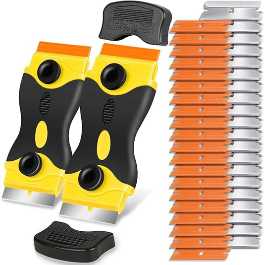 Plastic Razor Blade Scraper Double Sided - Scraper Tool With 40pcs Metal & Plastic Razor Blades, Vinyl, Paint, Sticker Removal Tool For Cleaning Car, Window, Glass, Wood, Non Scratch