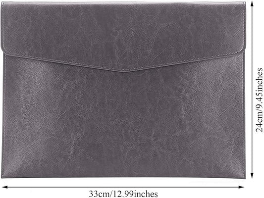 PU Leather A4 File Folder Document Holder Envelope Folder Case with Snap Closure for Receipt Contract Gray