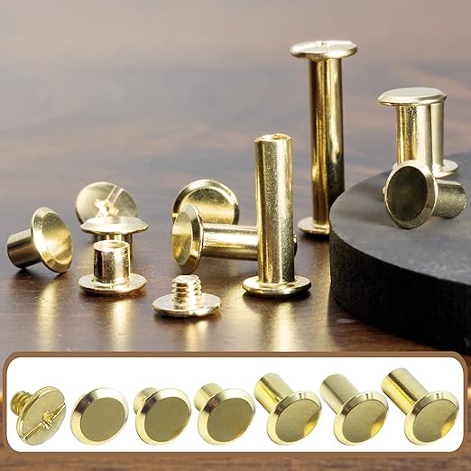 YORANYO 110Sets Chicago Screws Leather Rivets Assorted Screw Rivets Chicago Binding Screws for Decorate and Repair Leather Craft Belt Bag Shoes Purse Bookbinding (Gold, M5*4,5,6,8,10,12)