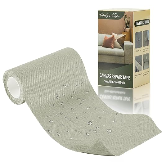 Linen Canvas Repair Tape, 4×63 Inches Gray Waterproof Self-Adhesive Patch for Outdoor Gear, Durable Fabric Tape for Boat Covers,Couch,Tents, Sofas, Sun Shades, Awnings, and Lounge Chairs
