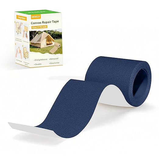 Besezx Canvas Repair Tape,Outdoor Gear Patch, 3x79 Inches,Waterproof Self-Adhesive Fabric Repair Tape for Repairing Boat Covers,Sun Shades,Sofas,Tents,Lounge Chairs,Awnings (Dark Blue)