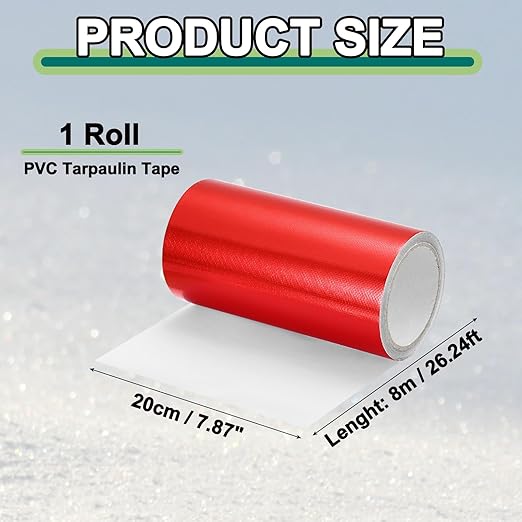 PATIKIL Awning Repair Tape 8" x 26ft Waterproof Canvas Tape High Adhesive Tear Repair Patch Kit for PVC Tarpaulin Tent Awning Fabric RV Sail Boat Cover, Red