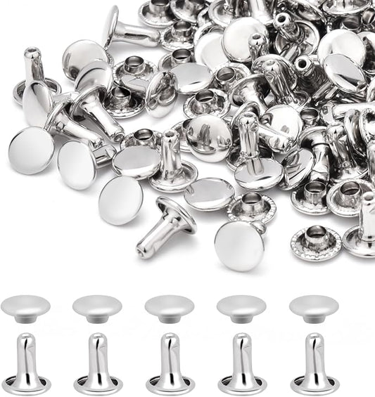 200Sets 8mm Round Double Caps Rivets, Leather Rivets Metal Tubular Studs for Bags Hats Shoes Clothing Leather DIY Craft Repair and Decoration (Silver)