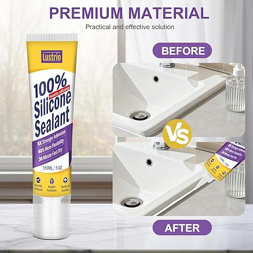 No Caulking Gun Needed – 5oz Silicone Sealant, 100% Waterproof & Flexible Adhesive Caulk, UV Weather Resistant for Kitchen Bathroom Shower Window Auto, Crack Proof Sealant Tube(Gray)