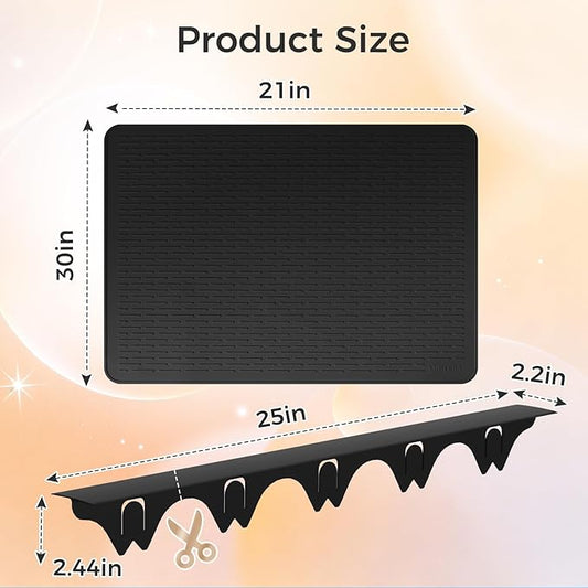 Silicone Stove Gap Covers with Stainless Steel, Oven Gap Filler Seals Gaps Between Stovetop and Counter, Stove Gap Guards Range Trim Kit, Easy to Clean Stove Gap Guard (Black 2 Pack,25"with mat)