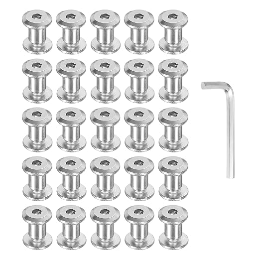 PATIKIL M4x4mm Hex Chicago Screws 5x6mm, 20Pcs 304 Stainless Steel Metric Hex Drive Socket Cap Binding Post Screw Posts for Scrapbook Leather Belt Album Furniture Repair, Silver
