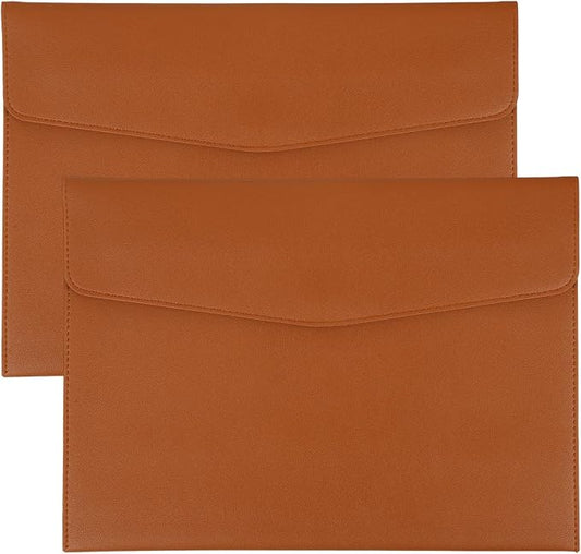 PATIKIL 2Pcs PU Leather A4 File Folder, Document Holder Envelope Waterproof Napa Texture Filing Organizer Portfolio Folder Case with Magnetic Snap Closure for Home Office, Brown